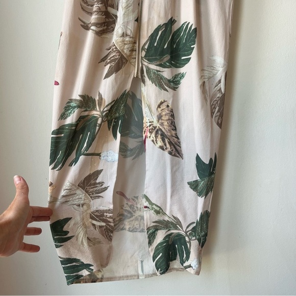 Wildfire Tropical Leaf Print Maxi Dress XS Beige Green Sleeveless Vacation - Picture 11 of 11
